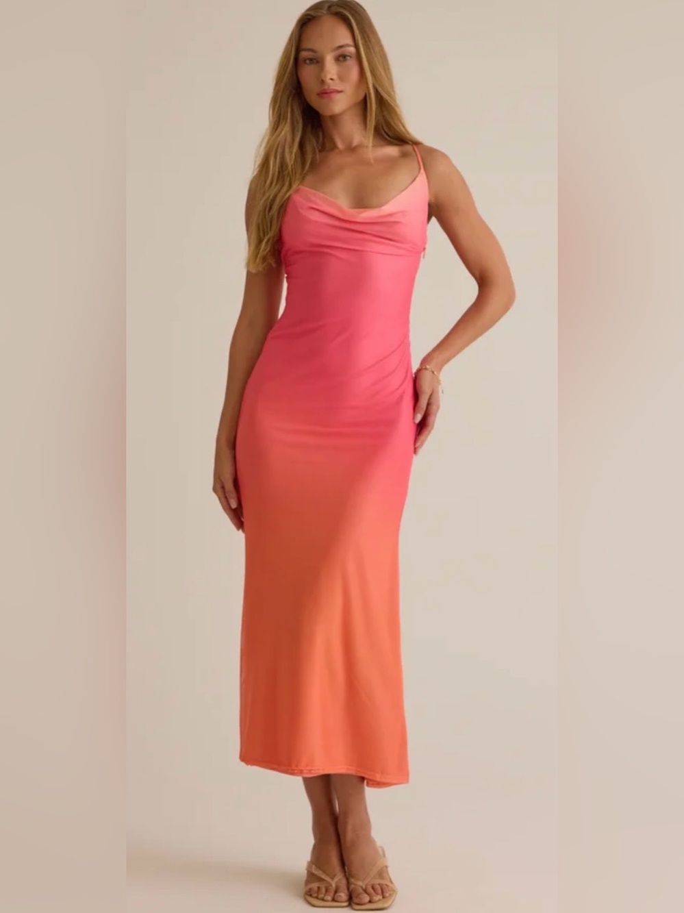 Altar'd State Ombre Pink-to-Orange Cowl Neck Maxi Dress - Picture 1 of 4